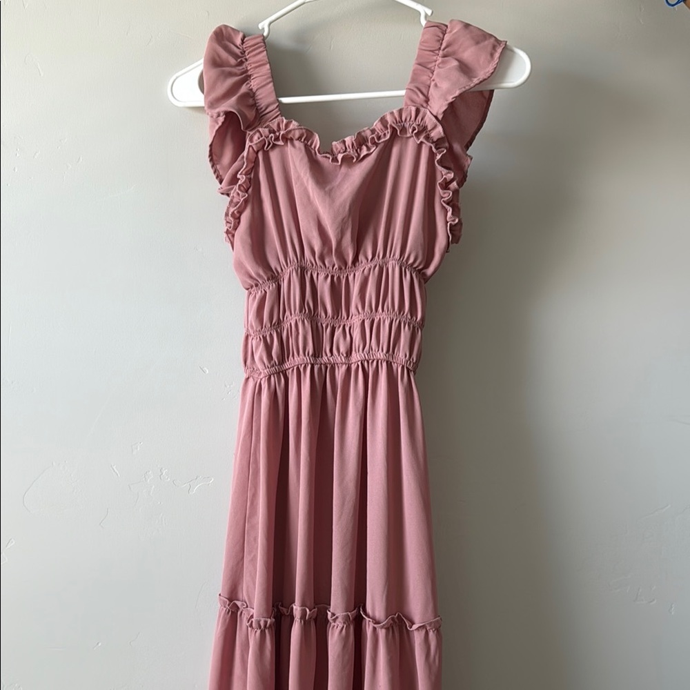 Elegant Mauve Ruffle Midi Dress